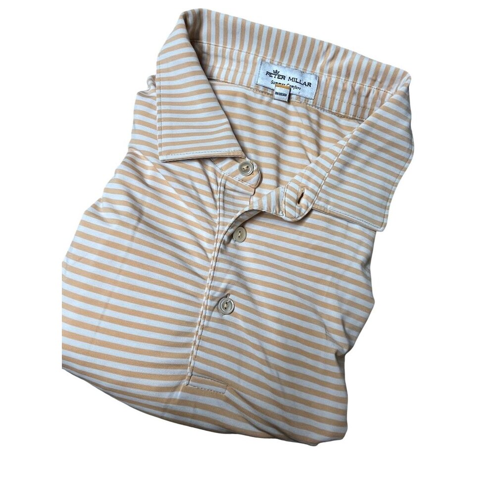 Peter Millar Prairie Dunes Summer‎ Comfort Golf Polo Shirt Orange Stripe Size L